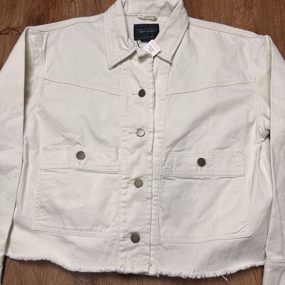 SANCTUARY Women’s Ivory Pocket Frayed Hem Button-down Trucker Flora Jacket Large - Picture 2 of 7